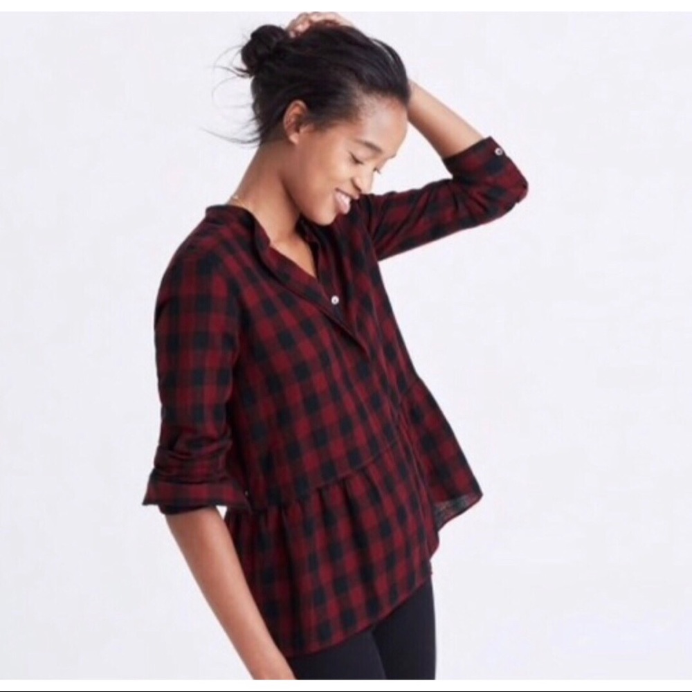 Madewell Lakeside Peplum Shirt in Buffalo Check
